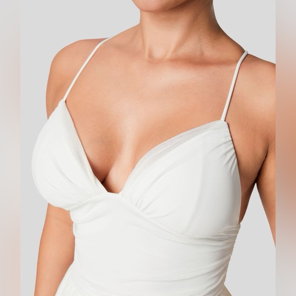 Halara White Backless Crisscross Lace Up Mesh Layered Mini Party Dress | NEW🩷 - Picture 5 of 14